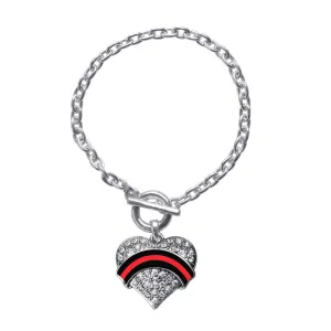 Silver Fire Department Support Pave Heart Charm Toggle Bracelet