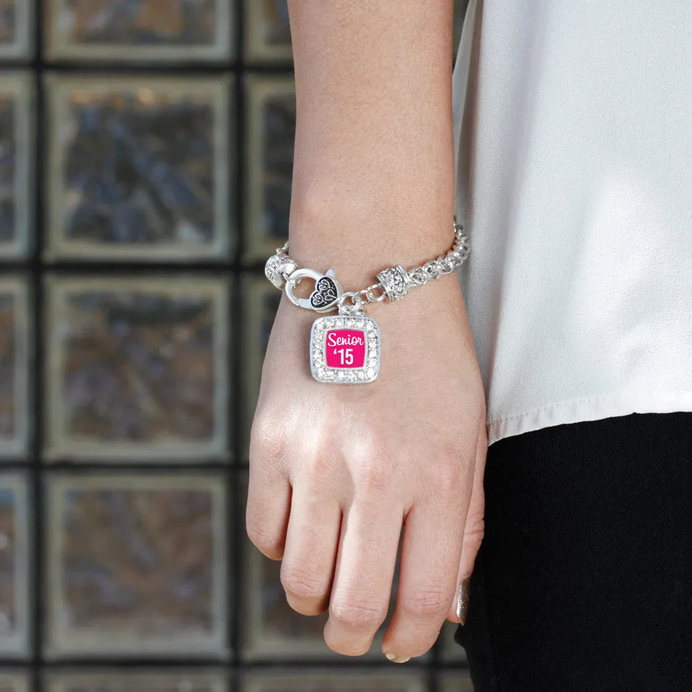 Silver Fuchsia Senior '15 Square Charm Braided Bracelet