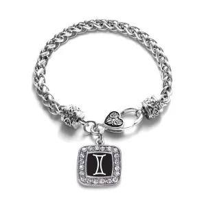 Silver Gemini Zodiac Square Charm Braided Bracelet