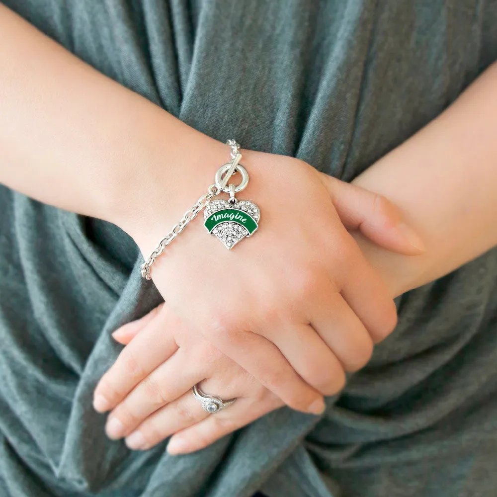 Silver Green Imagine Pave Heart Charm Toggle Bracelet