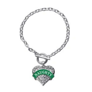 Silver Green Naughty Pave Heart Charm Toggle Bracelet