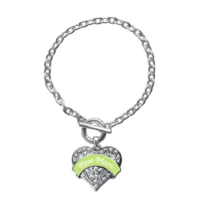 Silver Green New Mom Pave Heart Charm Toggle Bracelet