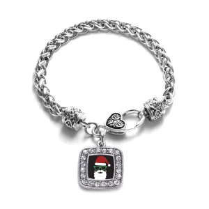 Silver Hipster Santa Square Charm Braided Bracelet