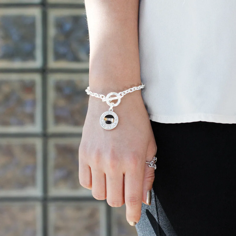 Silver Hockey Circle Charm Toggle Bracelet