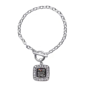 Silver I Love My Autistic Nephew Square Charm Toggle Bracelet