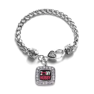 Silver I Love My Hubby Square Charm Braided Bracelet