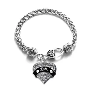 Silver Labs - Paw Prints Pave Heart Charm Braided Bracelet