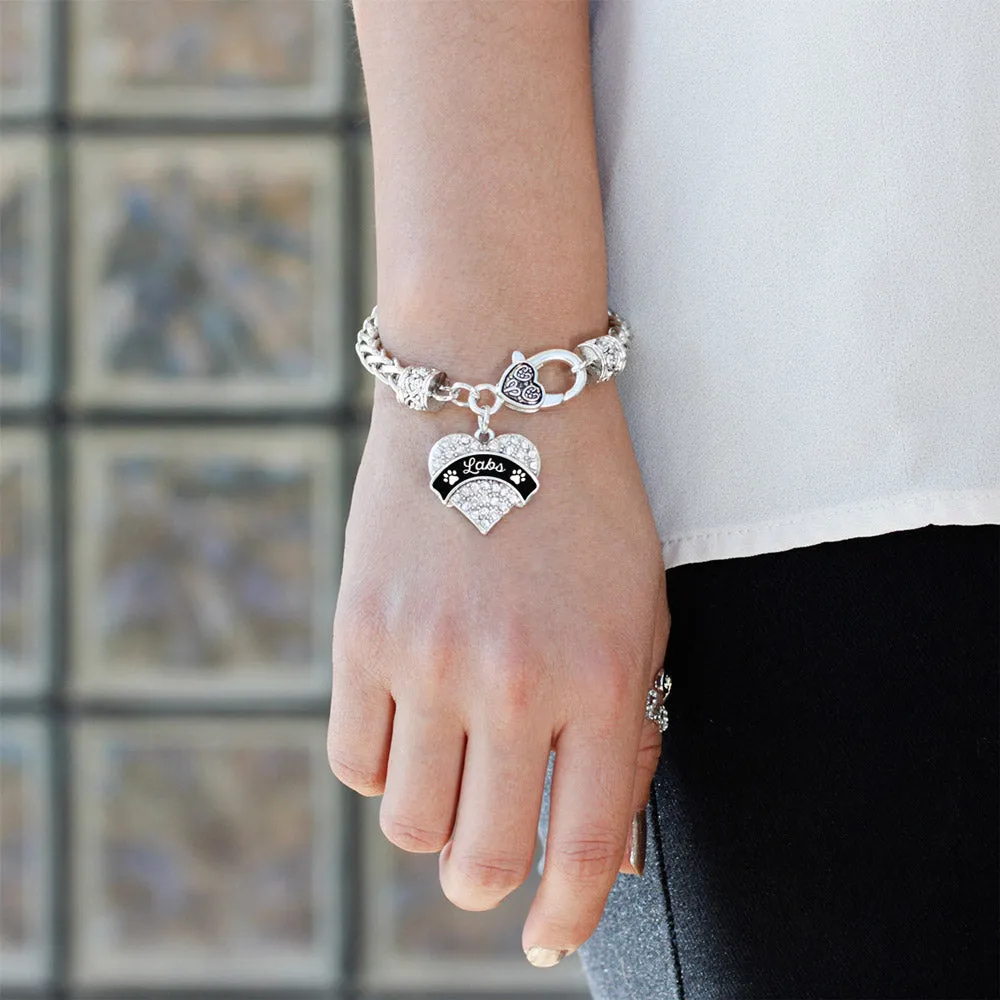 Silver Labs - Paw Prints Pave Heart Charm Braided Bracelet