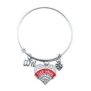 Silver Love Team Canada Pave Heart Charm Wire Bangle Bracelet