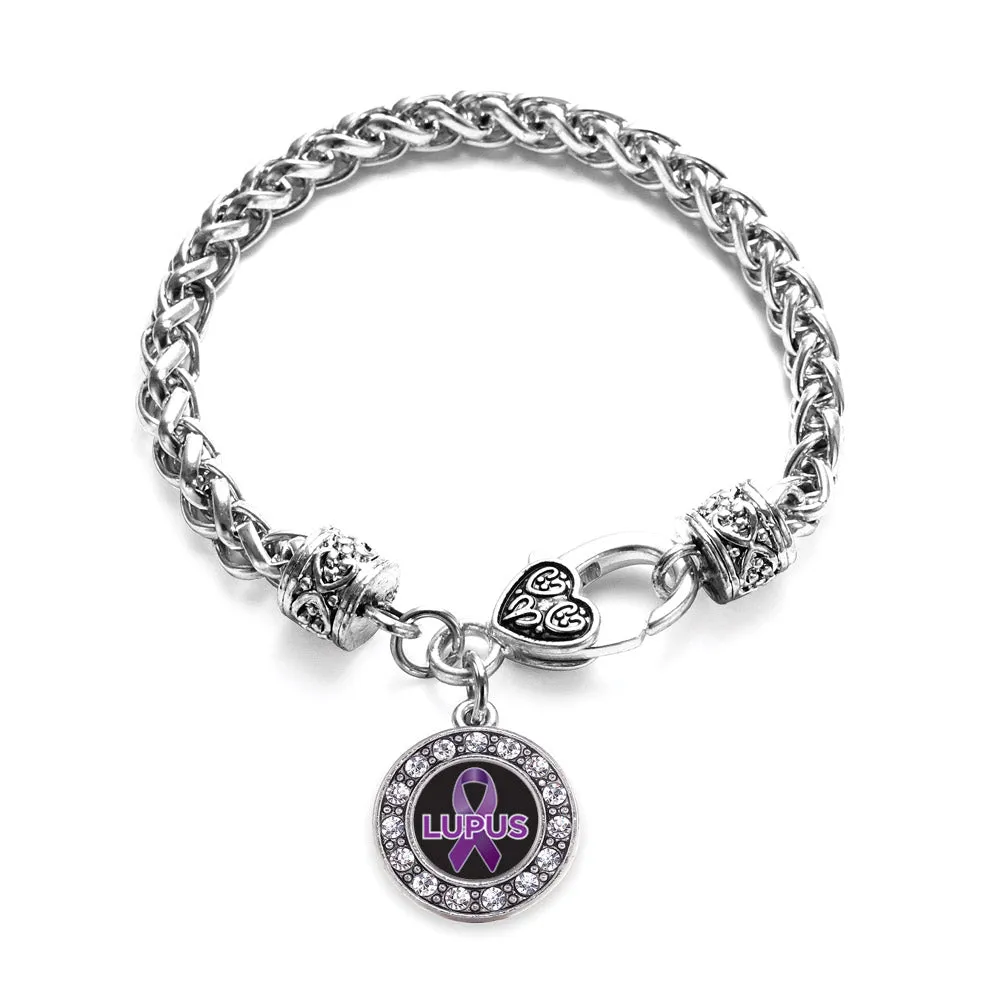 Silver Lupus Circle Charm Braided Bracelet