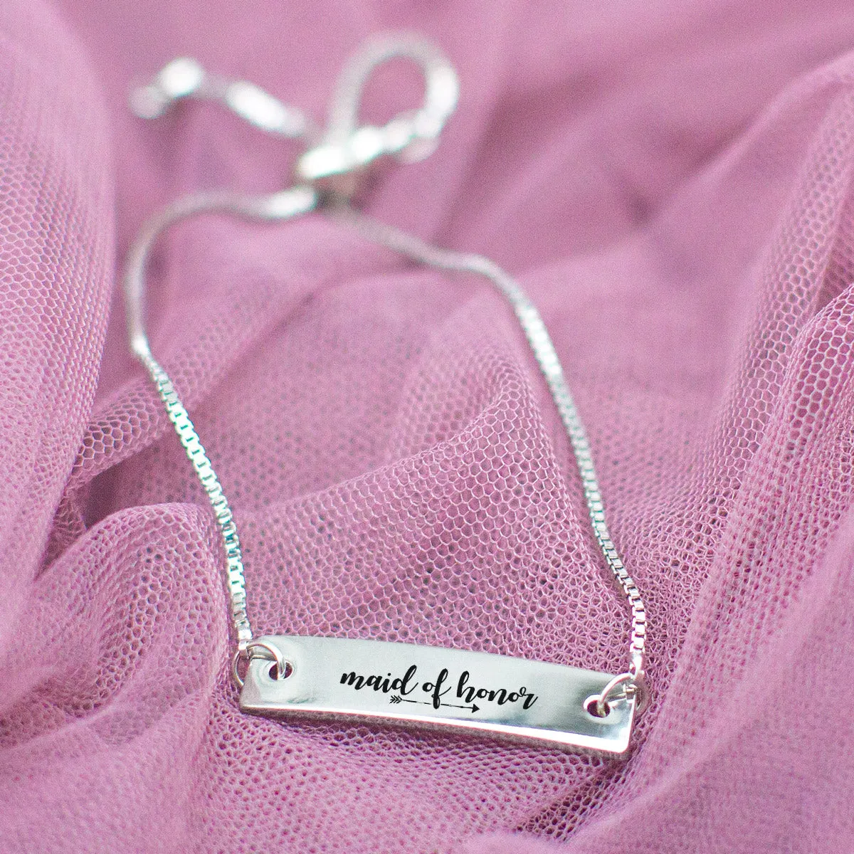 Silver Maid of Honor Adjustable Bar Bracelet