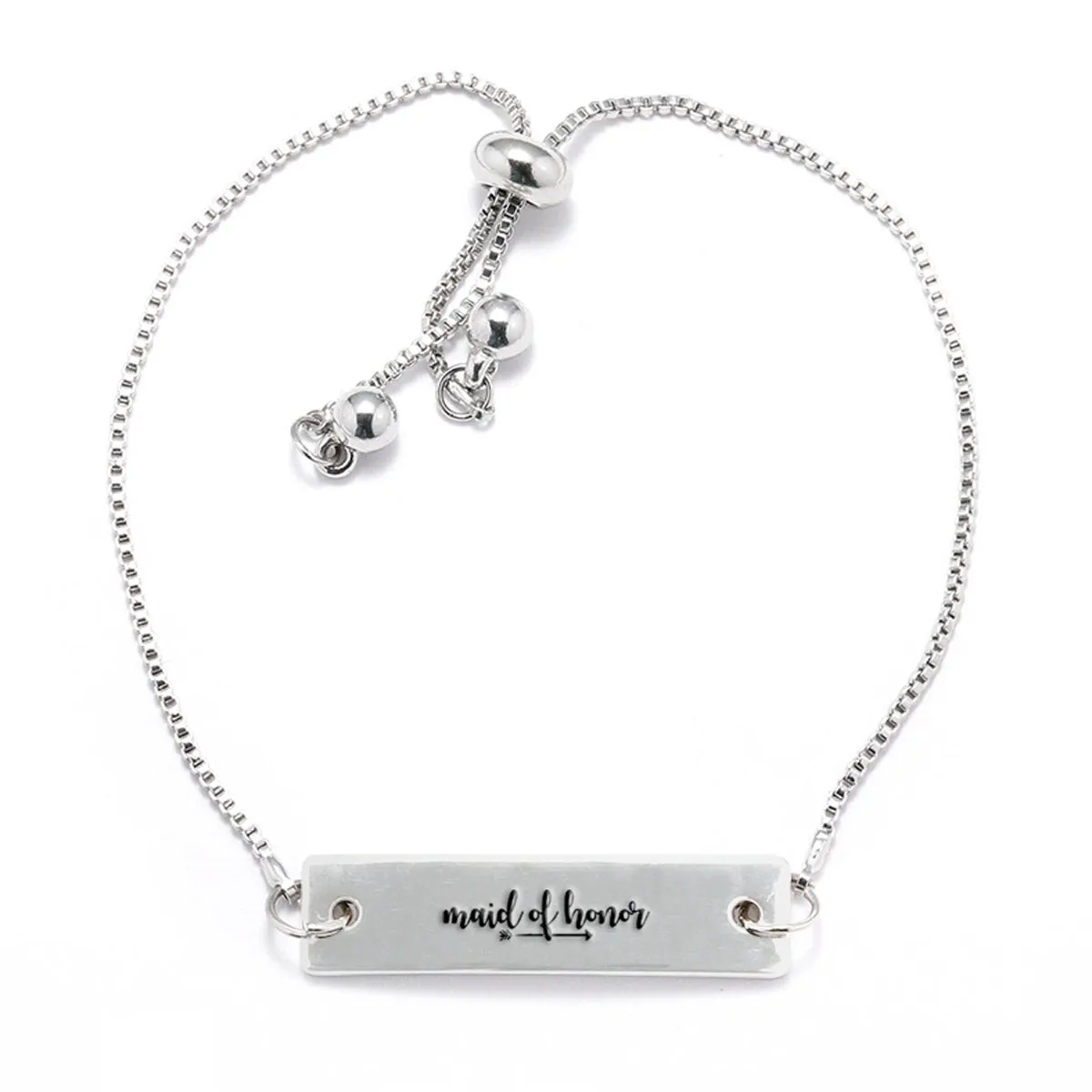 Silver Maid of Honor Adjustable Bar Bracelet