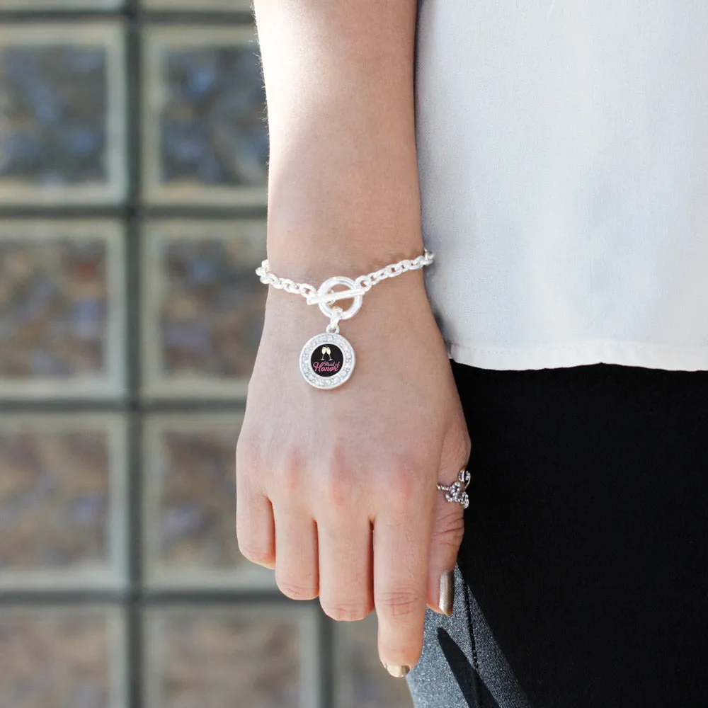 Silver Maid Of Honor Circle Charm Toggle Bracelet