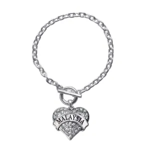 Silver Malaysia Pave Heart Charm Toggle Bracelet