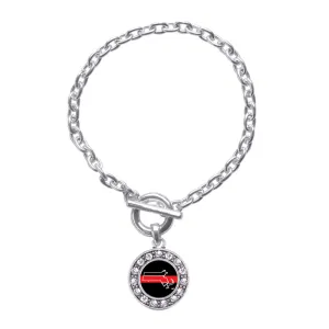 Silver Massachusetts Thin Red Line Circle Charm Toggle Bracelet