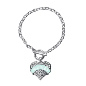 Silver Mint Middle Sister Pave Heart Charm Toggle Bracelet