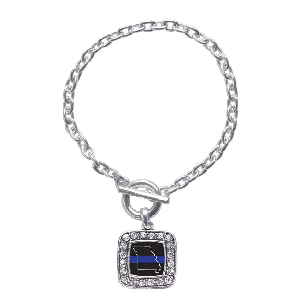 Silver Missouri Thin Blue Line Square Charm Toggle Bracelet