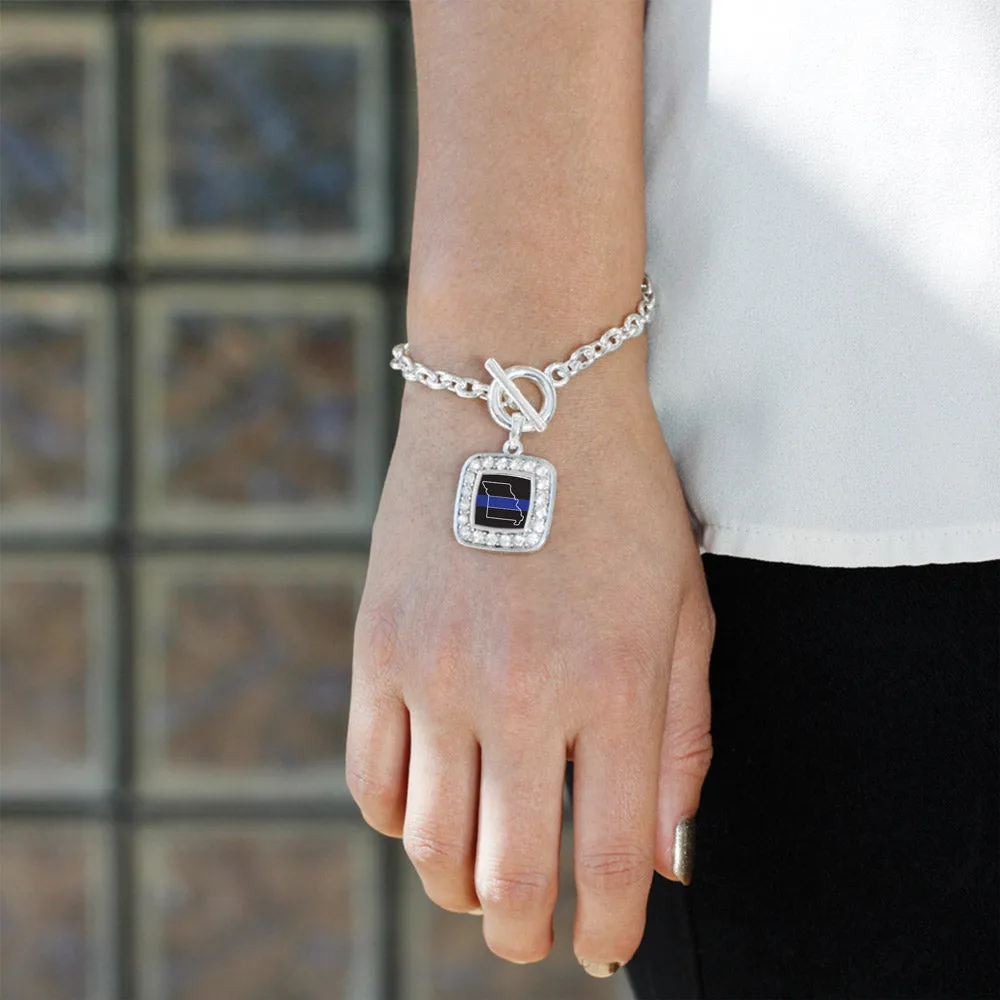 Silver Missouri Thin Blue Line Square Charm Toggle Bracelet