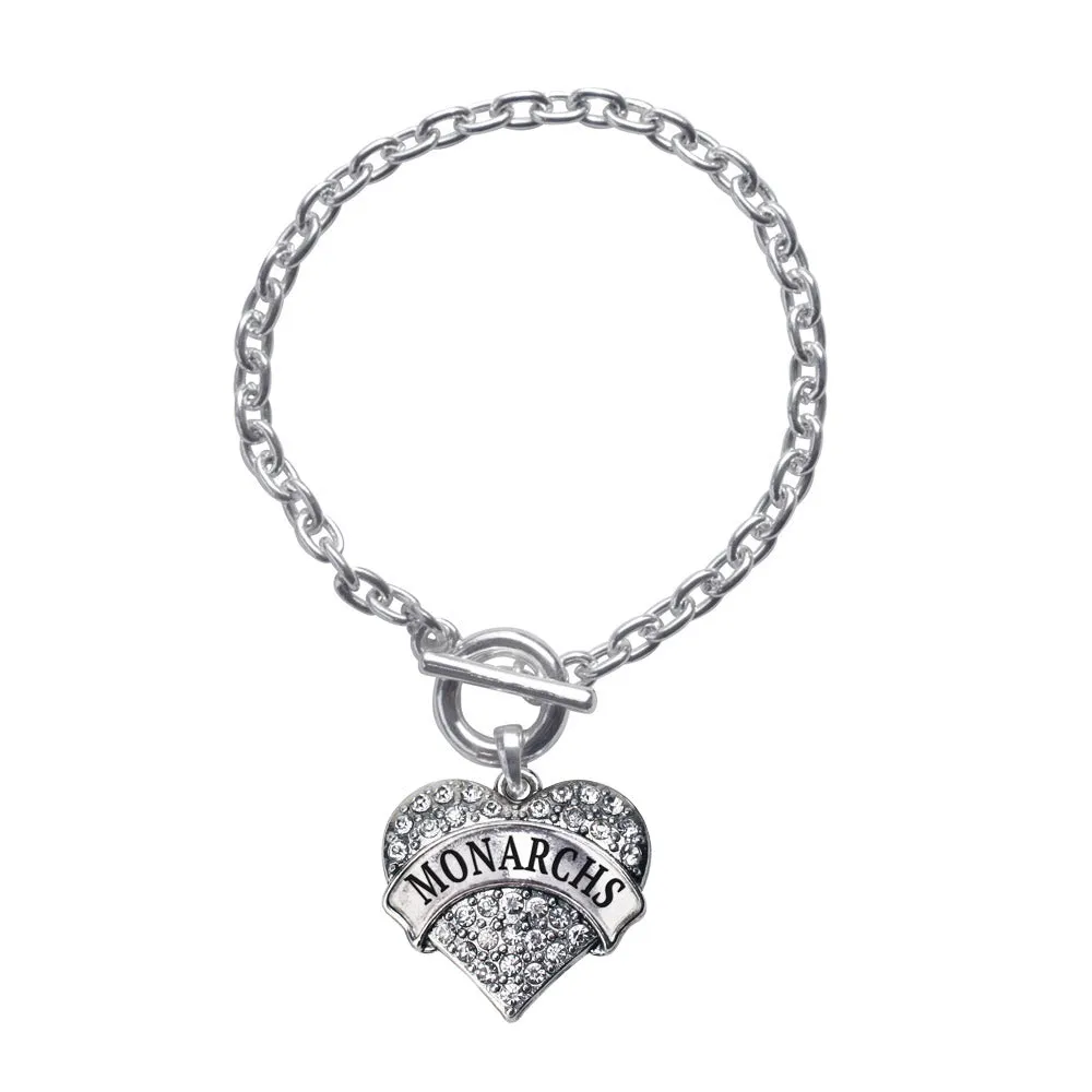 Silver Monarchs Pave Heart Charm Toggle Bracelet