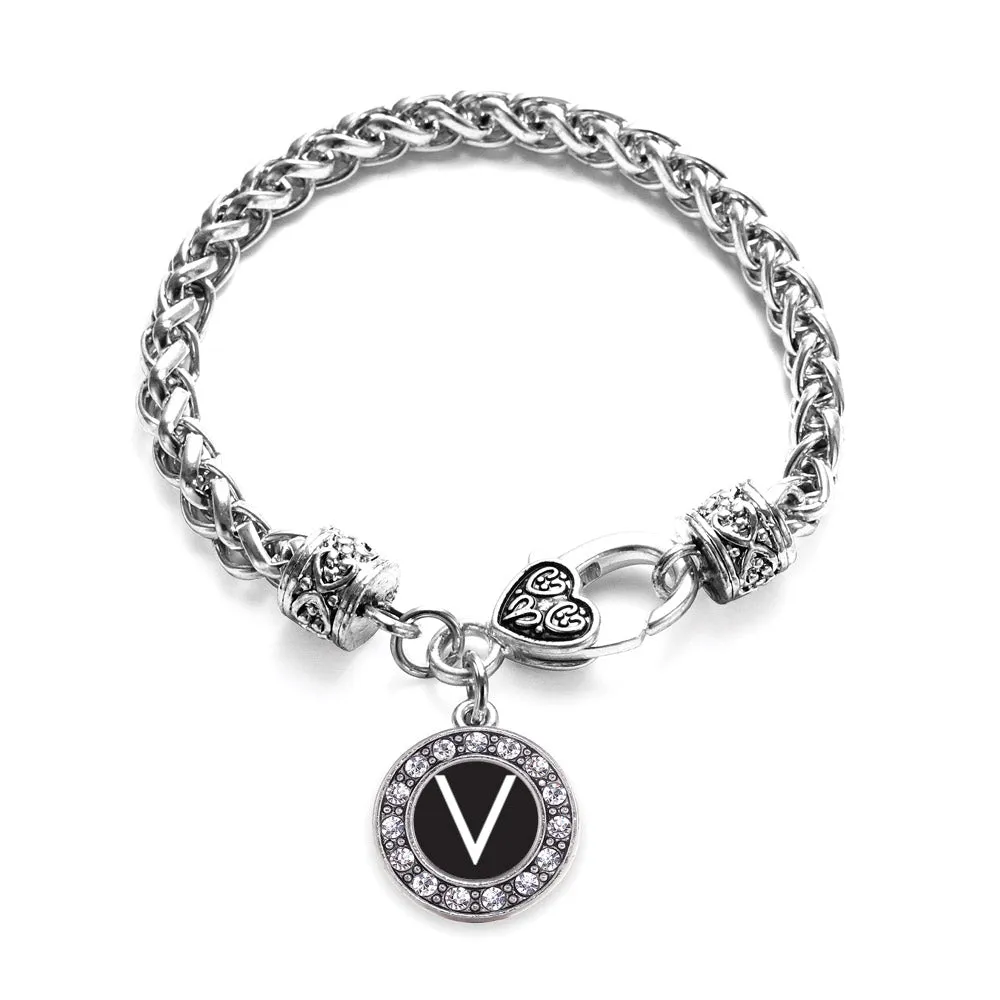 Silver My Initials - Letter V Circle Charm Braided Bracelet