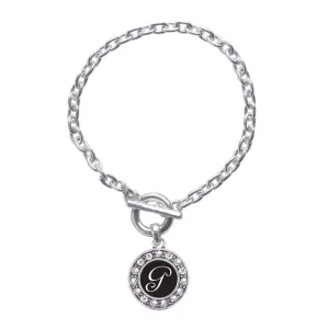 Silver My Script Initials - Letter G Circle Charm Toggle Bracelet