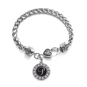 Silver My Script Initials - Letter P Circle Charm Braided Bracelet