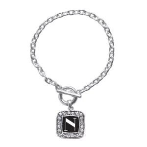 Silver My Vintage Initials - Letter N Square Charm Toggle Bracelet