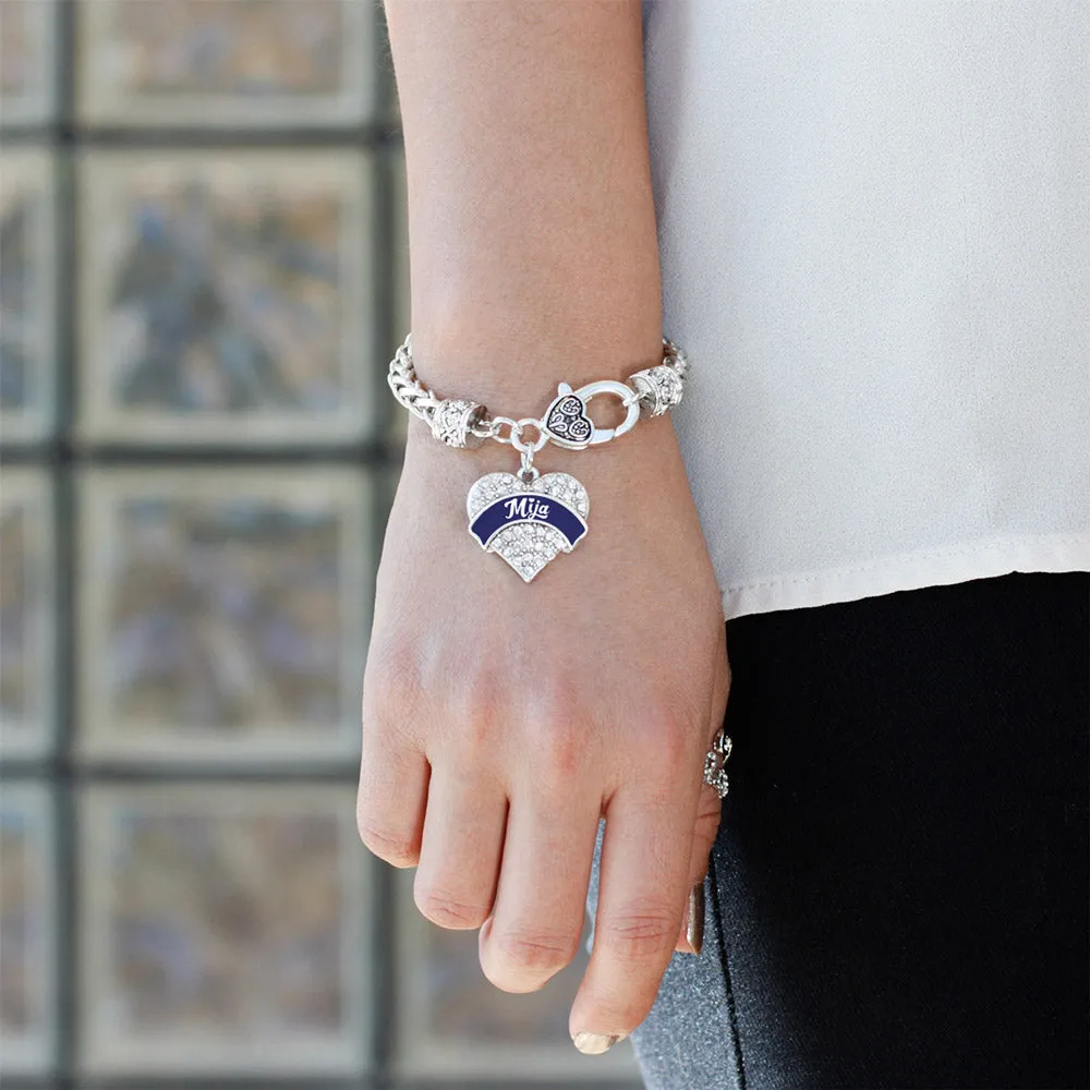 Silver Navy Blue Mija Pave Heart Charm Braided Bracelet