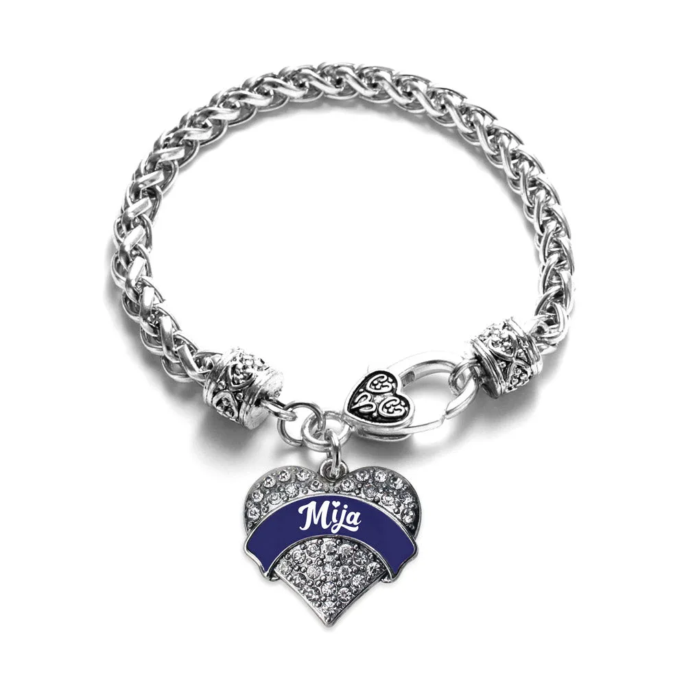 Silver Navy Blue Mija Pave Heart Charm Braided Bracelet