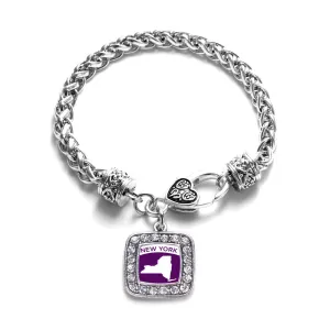 Silver New York Outline Square Charm Braided Bracelet