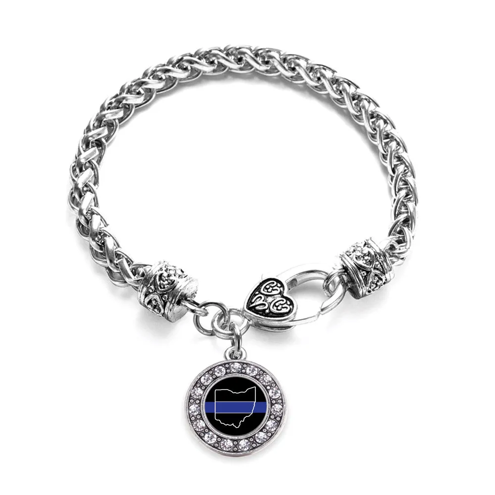 Silver Ohio Thin Blue Line Circle Charm Braided Bracelet