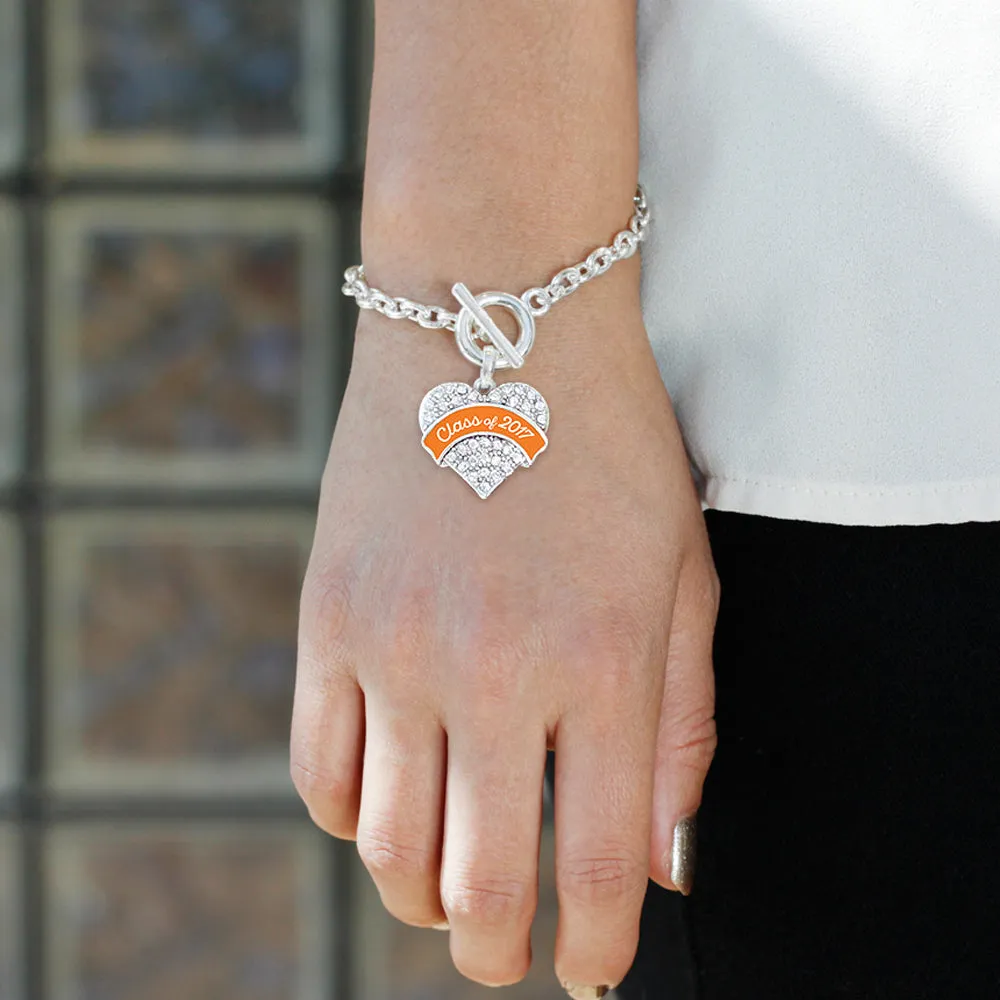 Silver Orange Class of 2017 Pave Heart Charm Toggle Bracelet