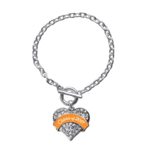 Silver Orange Class of 2017 Pave Heart Charm Toggle Bracelet