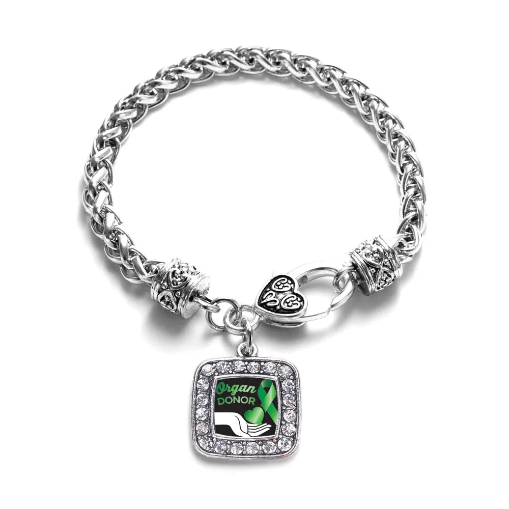 Silver Organ Donor Square Charm Braided Bracelet