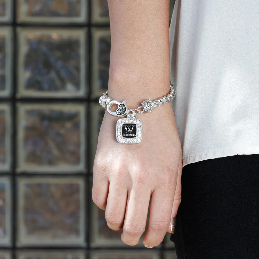 Silver Parkinson's Disease Support Square Charm Braided Bracelet