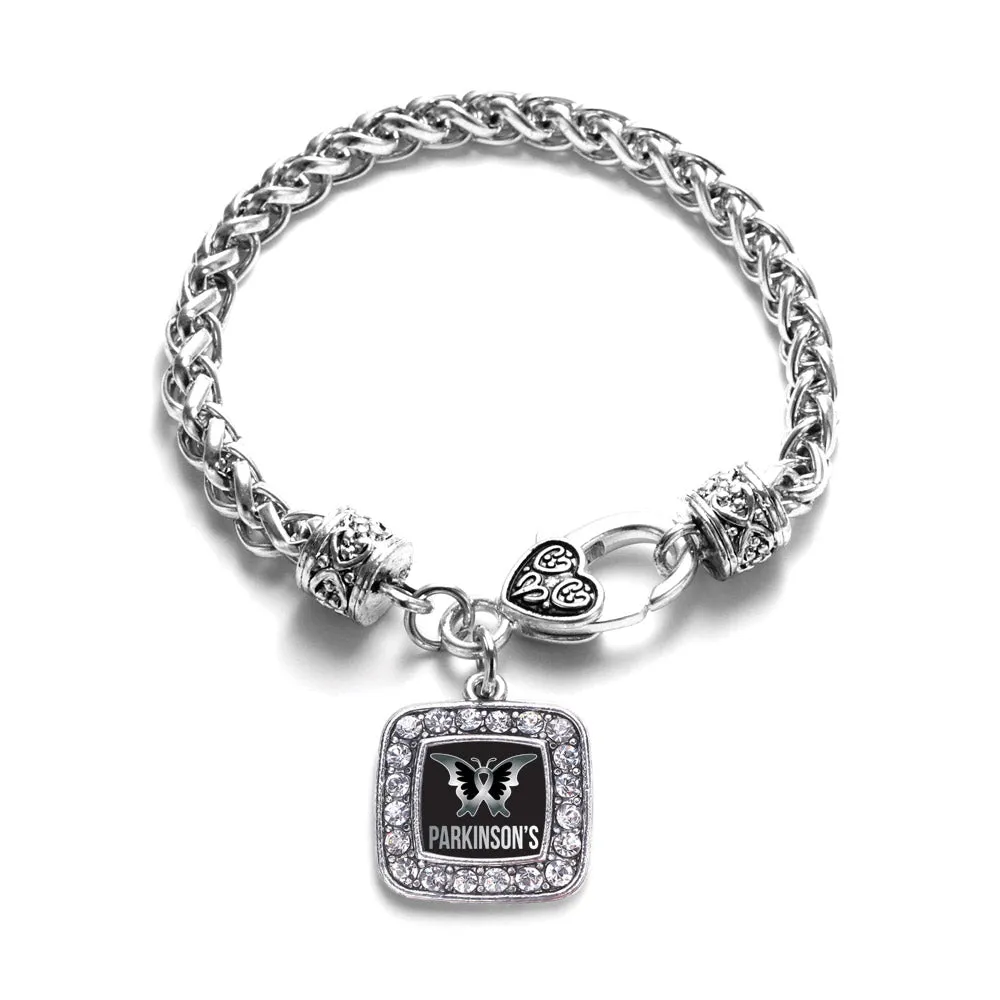 Silver Parkinson's Disease Support Square Charm Braided Bracelet