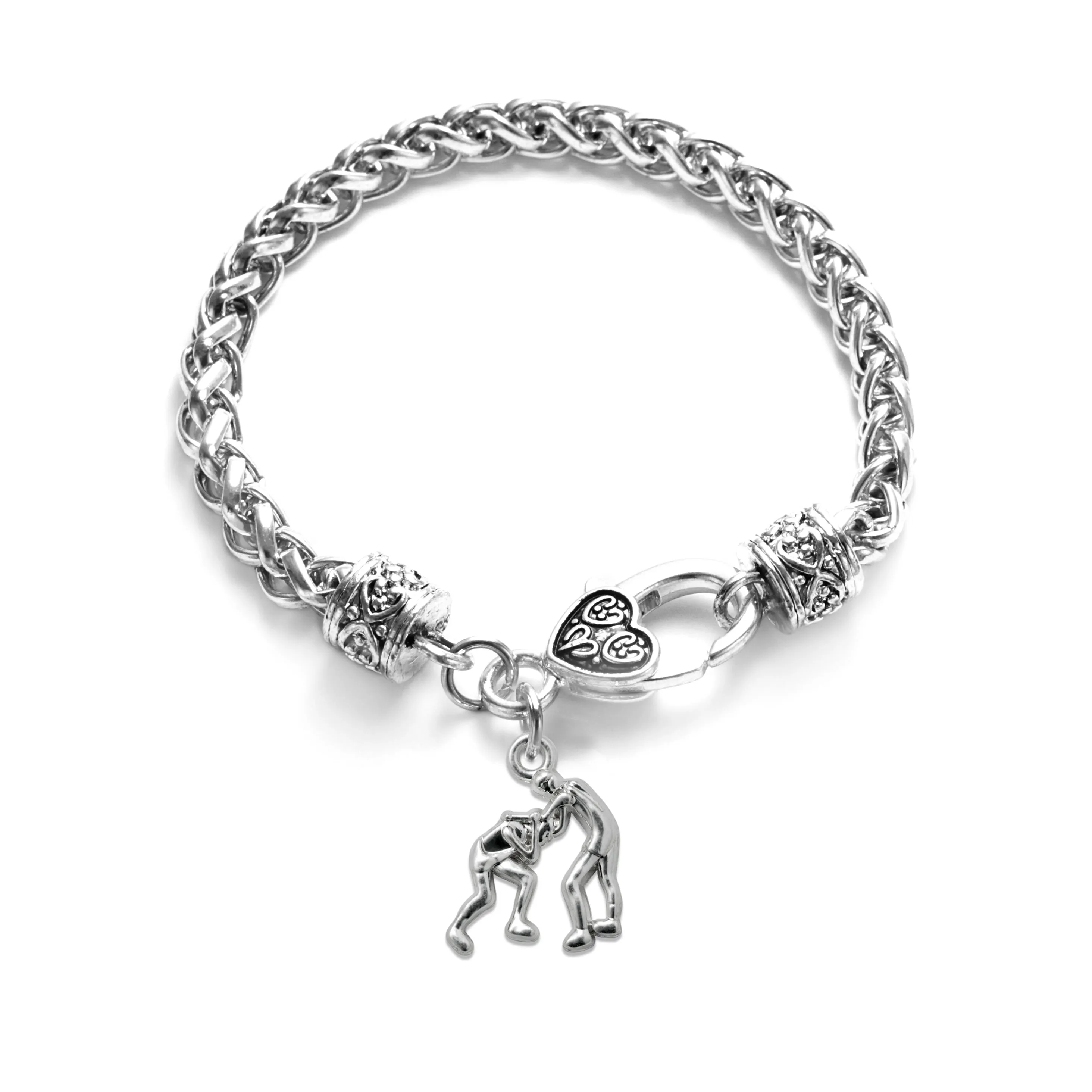 Silver Petite Wrestling Charm Braided Bracelet