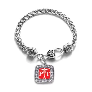 Silver Physical Therapist Assistant Square Charm Braided Bracelet