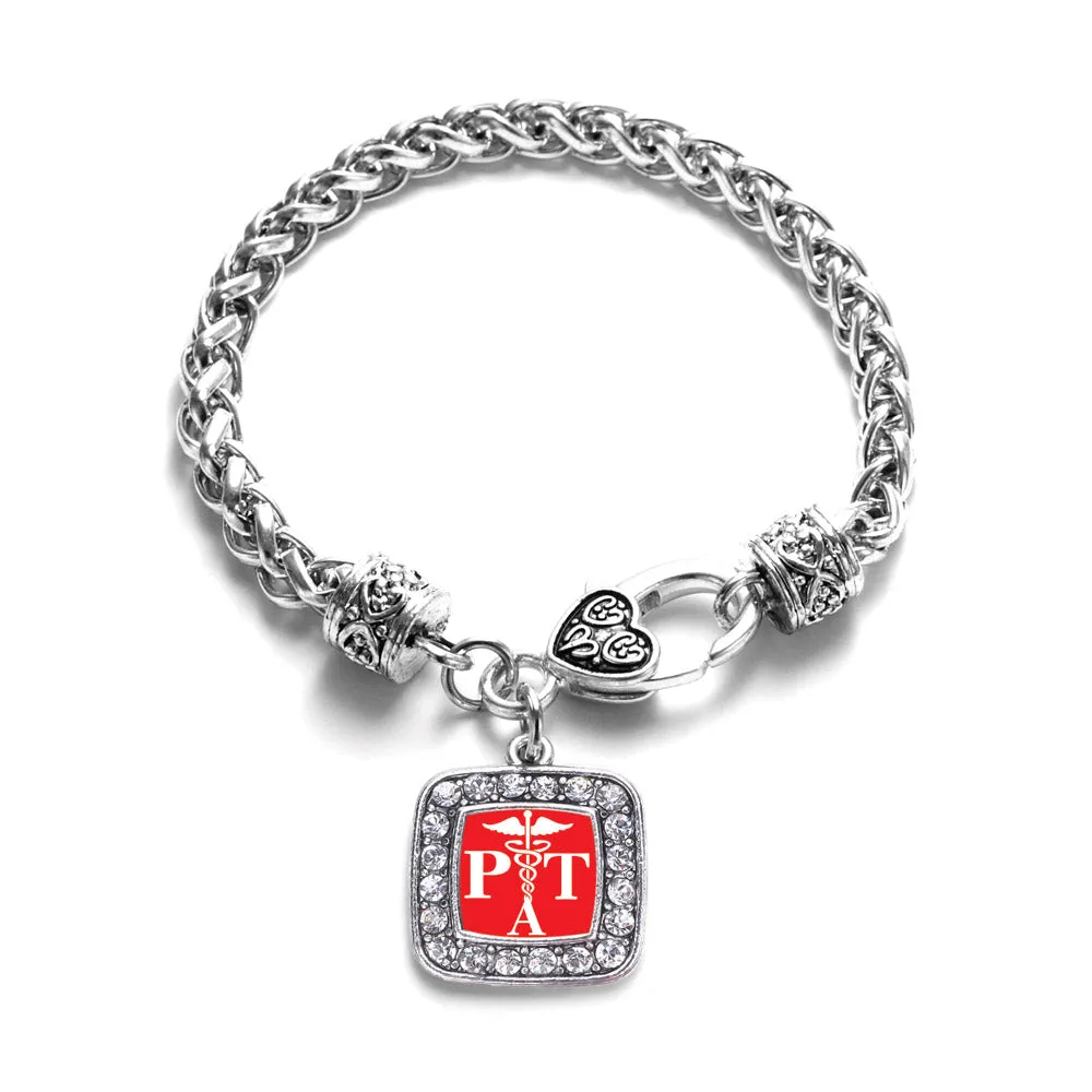 Silver Physical Therapist Assistant Square Charm Braided Bracelet