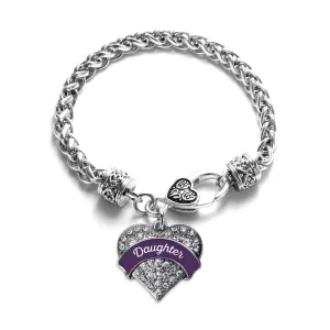 Silver Plum Daughter Pave Heart Charm Braided Bracelet