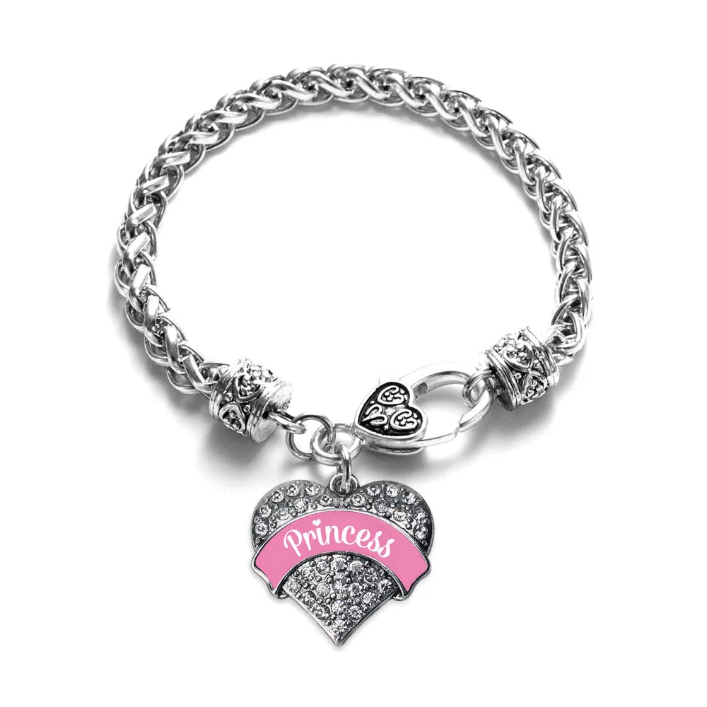 Silver Princess - Pink Pave Heart Charm Braided Bracelet