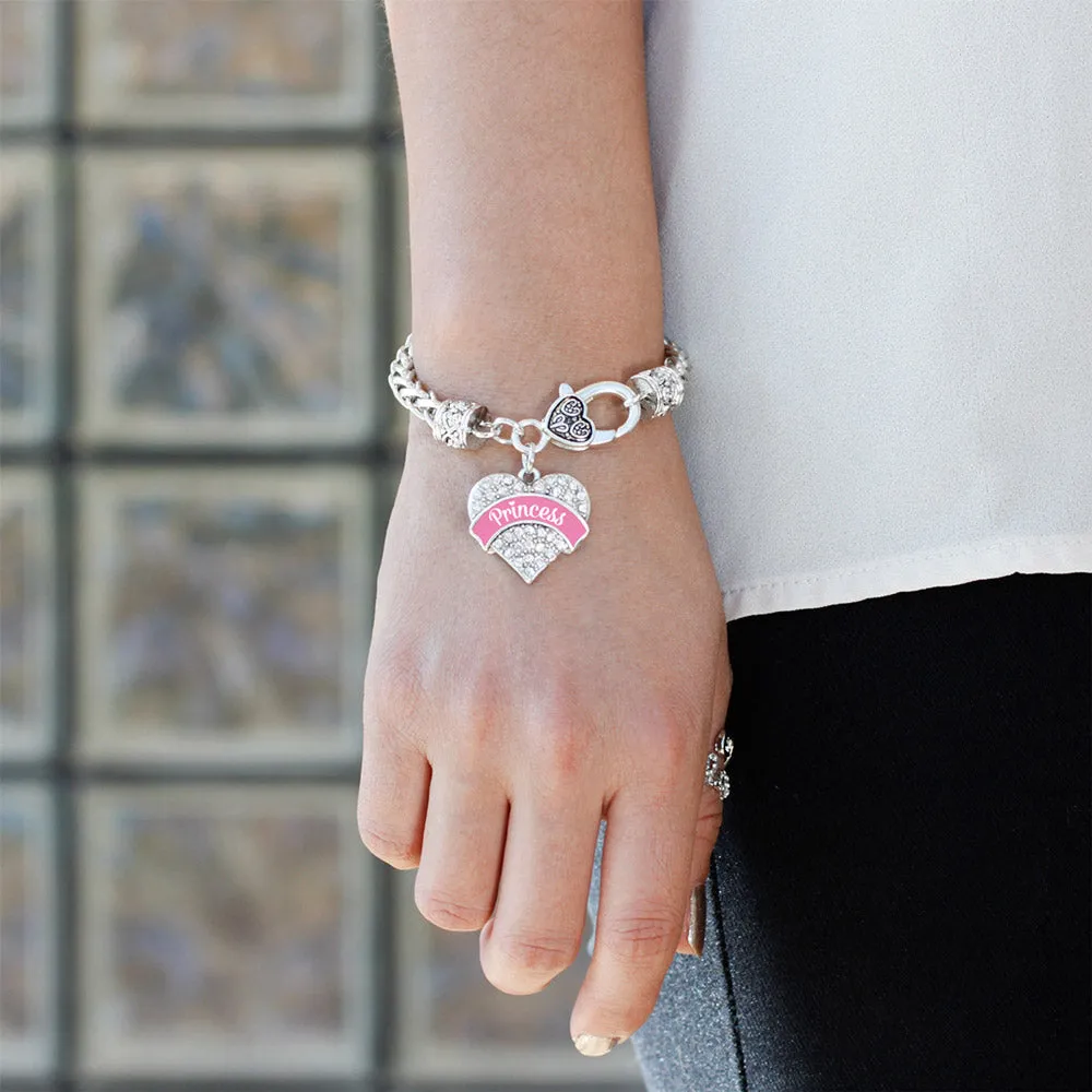 Silver Princess - Pink Pave Heart Charm Braided Bracelet