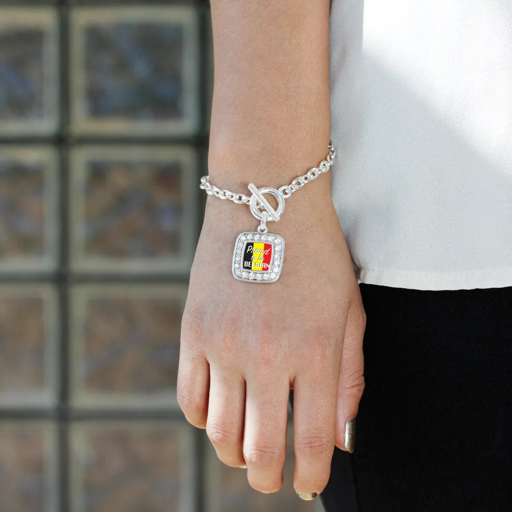 Silver Proud to be Belgian Square Charm Toggle Bracelet