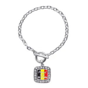 Silver Proud to be Belgian Square Charm Toggle Bracelet