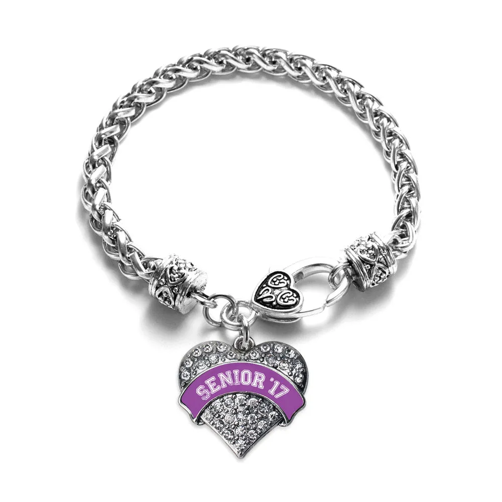 Silver Purple Senior 2017 Pave Heart Charm Braided Bracelet