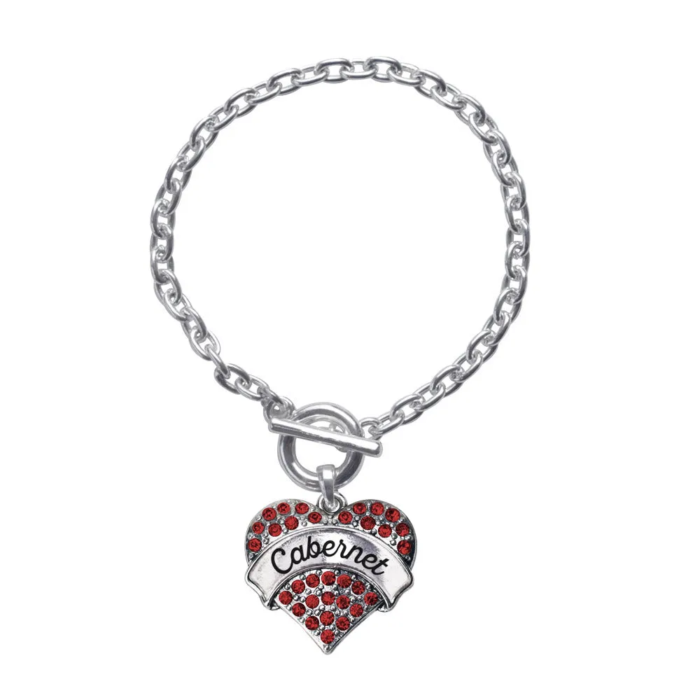 Silver Red Cabernet Red Pave Heart Charm Toggle Bracelet