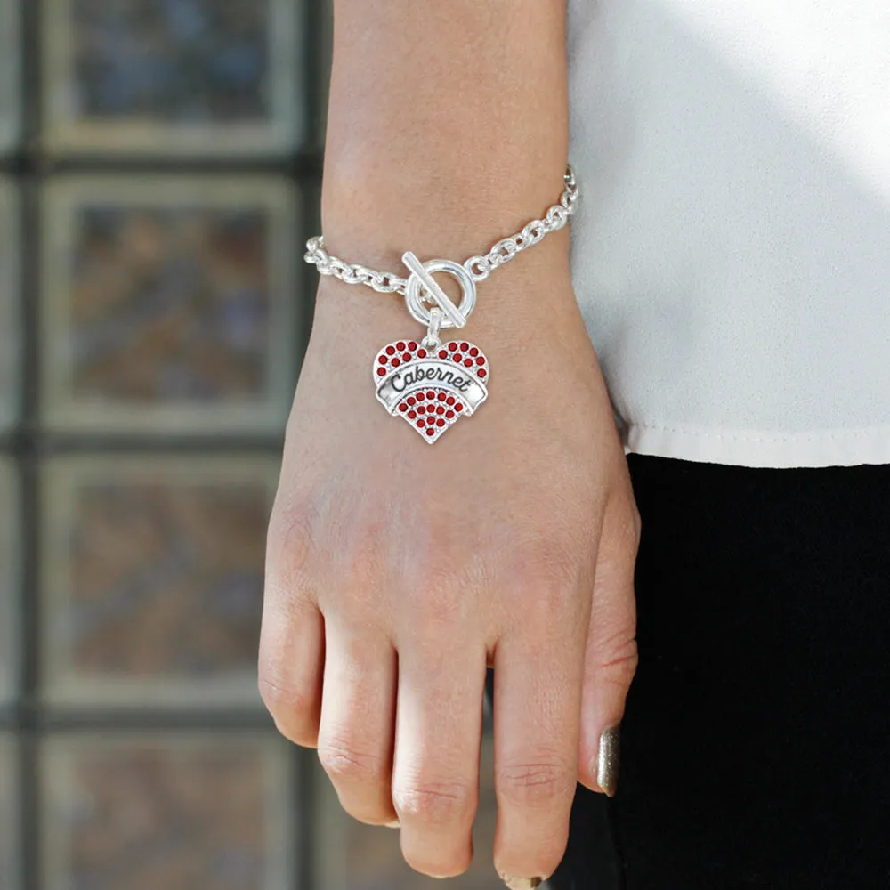 Silver Red Cabernet Red Pave Heart Charm Toggle Bracelet