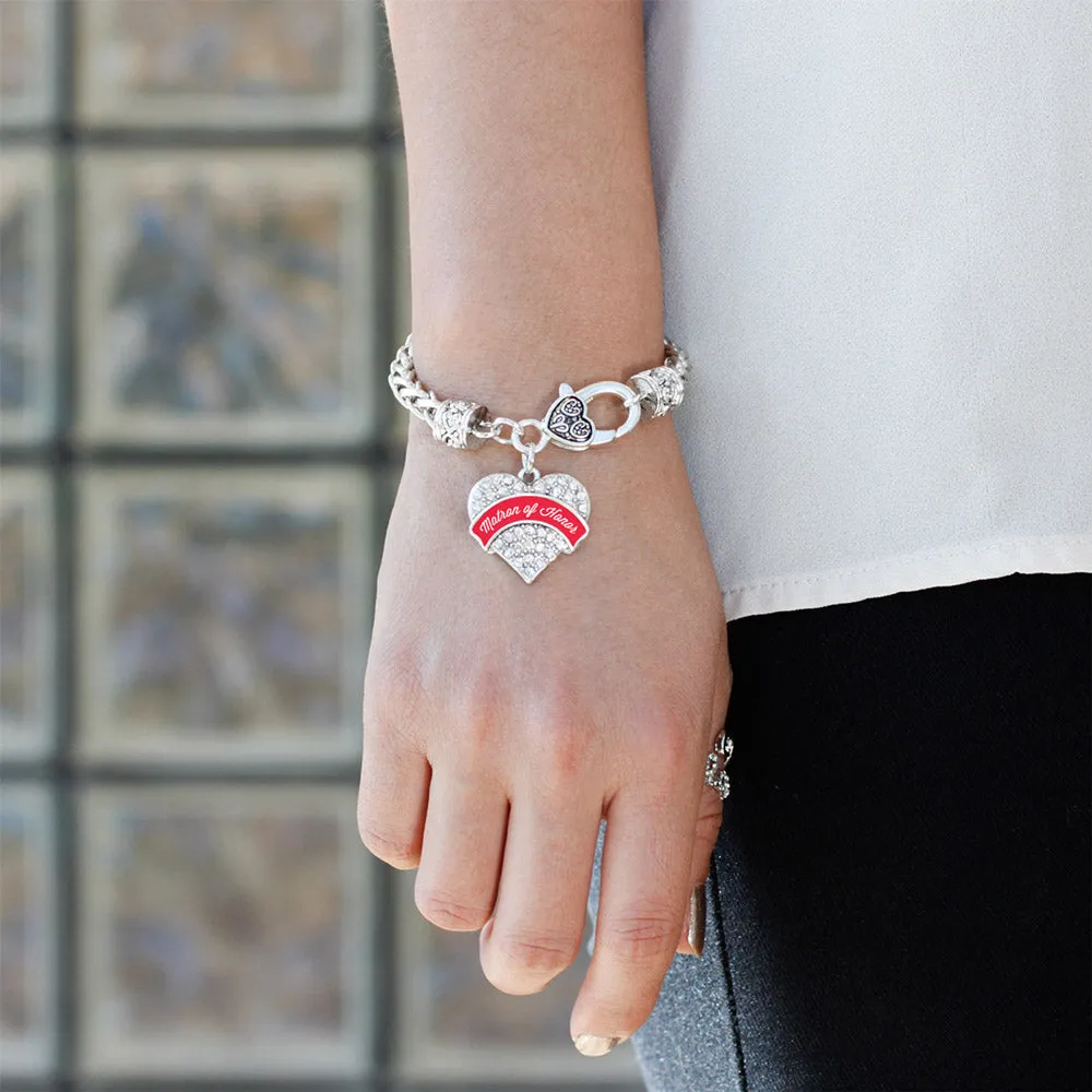 Silver Red Matron Pave Heart Charm Braided Bracelet