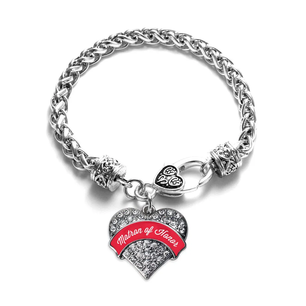 Silver Red Matron Pave Heart Charm Braided Bracelet