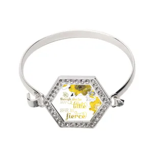 Silver She is Fierce Hexagon Charm Bangle Bracelet